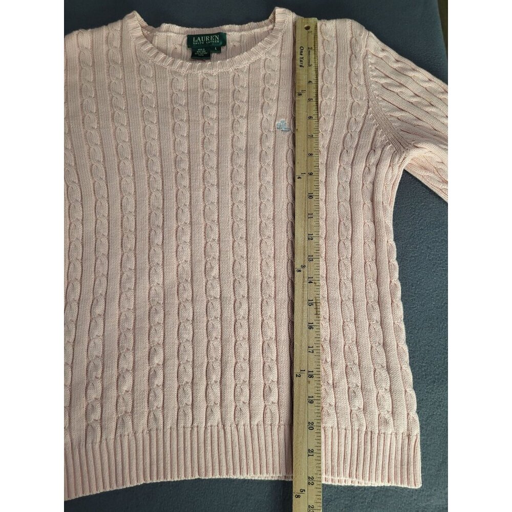 Lauren Ralph Lauren Womens L Cable Knit Old Money Sweater Preppy Academia Pink - Picture 9 of 10